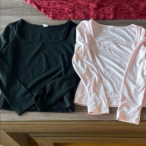 SHEIN Black and Light Pink Long Sleeve Tees